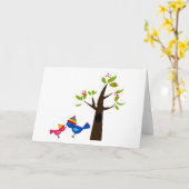 鳥の鳥のお母さんの子供の系譜のかわいい漫画動物 カード (黄色い花)