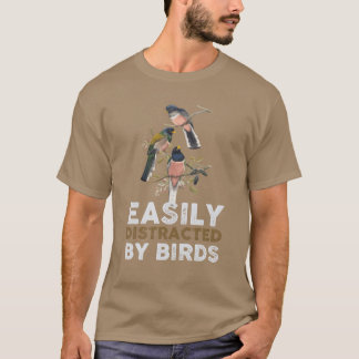鳥の鳥の恋人に簡単に気を散らすレトロな男の子 Tシャツ