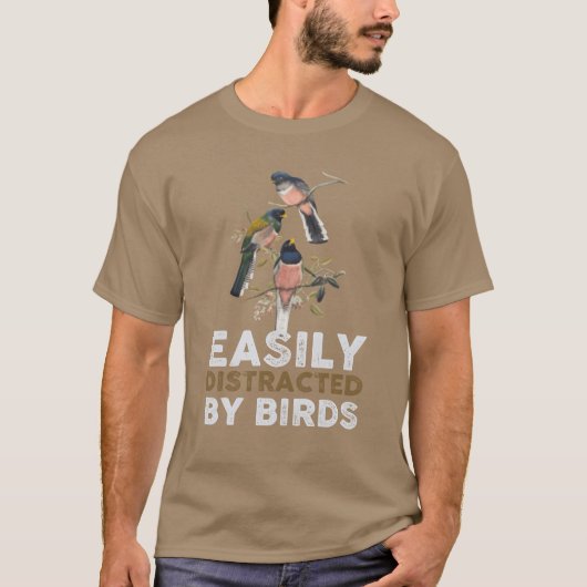 鳥の鳥の恋人に簡単に気を散らすレトロな男の子 Tシャツ (正面)