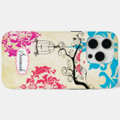 鳥の鳥ピンクコーラルアクアダマスクiPhoneケース Case-Mate iPhoneケース (裏面 (横))