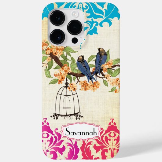 鳥の鳥ピンクコーラルアクアダマスクiPhoneケース Case-Mate iPhoneケース (裏面)