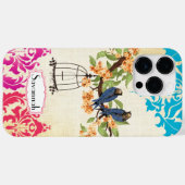 鳥の鳥ピンクコーラルアクアダマスクiPhoneケース Case-Mate iPhoneケース (裏面 (横))