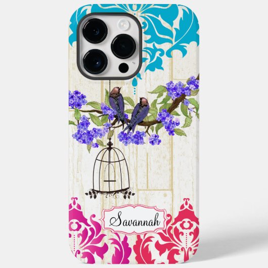 鳥の鳥ピンクコーラルアクアダマスクiPhoneケース Case-Mate iPhoneケース (裏面)