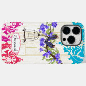 鳥の鳥ピンクコーラルアクアダマスクiPhoneケース Case-Mate iPhoneケース (裏面 (横))