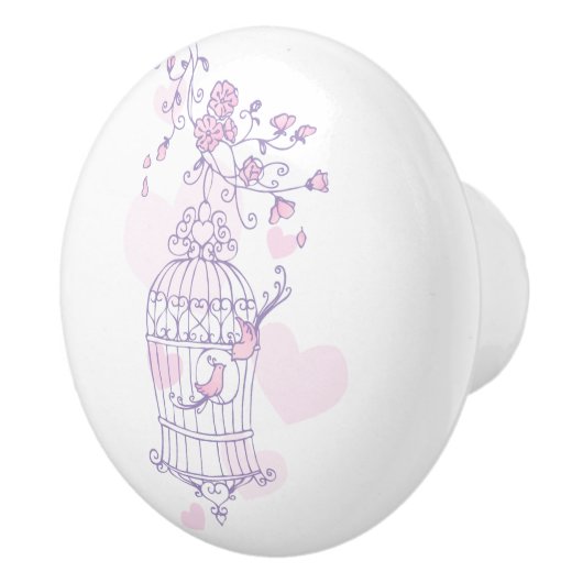 鳥の鳥2つの愛の鳥のハート紫のドアノブ セラミックノブ (右)