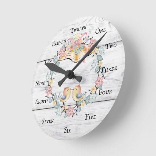 鳥の鳴き声と帽子をかぶっている ラウンド壁時計 (傾斜)