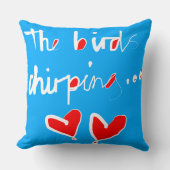 鳥の鳴き声 – 青い白い赤 クッション (正面)