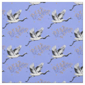 鳥の鶴日本の。植物の枝。ブルー ファブリック (見本)