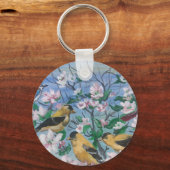 鳥の黄色いフィンチ開花 キーホルダー (正面)