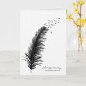 鳥の黒い羽悔やみや弔慰 カード (黄色い花)