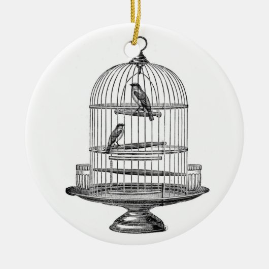 鳥の…オーナメントが付いているヴィンテージの鳥かご セラミックオーナメント (正面)