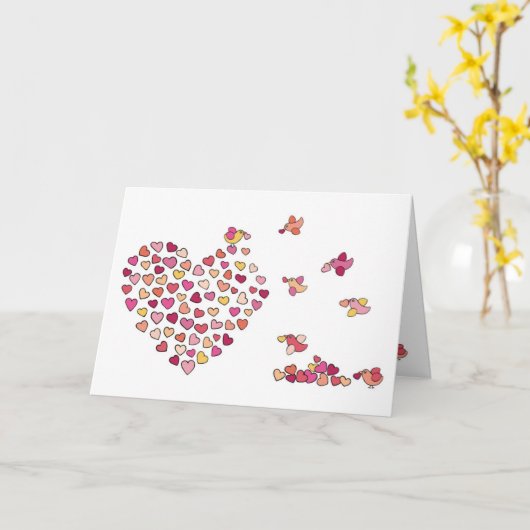 鳥のnのハート カード (黄色い花)