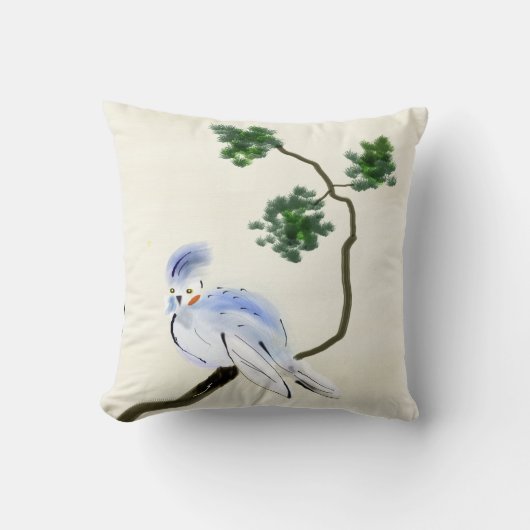 鳥のSumi-eの小さい枕 クッション (正面)