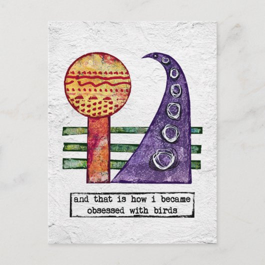 鳥はがき – おもしろい鳥に取り付かれている ポストカード (正面)