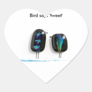 鳥はさえずりと鳴く青い縞模様のガラス ハートシール