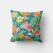 鳥はっきりしたと花の模様 クッション (正面)