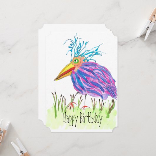 鳥はっきりした水色の平絵を描平誕生日カード カード (正面/裏面インサイチュ)