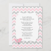 鳥はベビーシャワーが感謝していしている詩のピンクの灰色に注意します サンキューカード (正面)