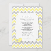 鳥はベビーシャワーが感謝していしている詩の黄色に注意します サンキューカード (正面)