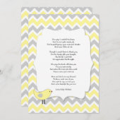 鳥はベビーシャワーが感謝していしている詩の黄色に注意します サンキューカード (正面/裏面)