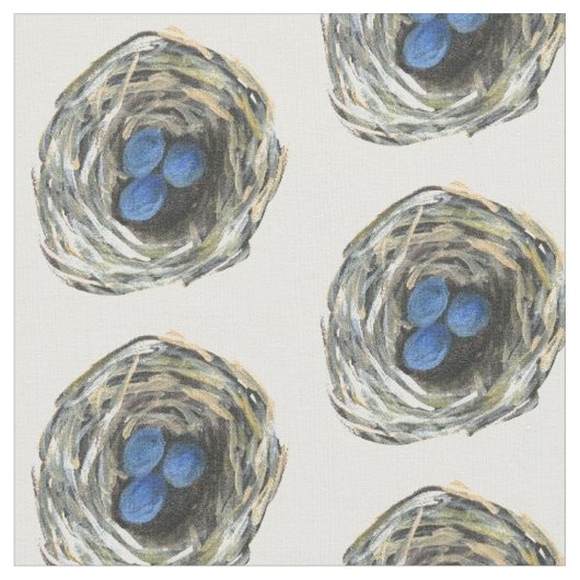鳥はロビン卵の青い繰り返しパターン生地に入り込みます ファブリック (クローズアップ)