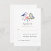 鳥は素朴な森林結婚式のrsvpをつなぎます 出欠カード (正面/裏面)