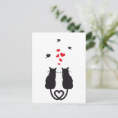 鳥やハートを愛する猫 ポストカード (スタンド正面)