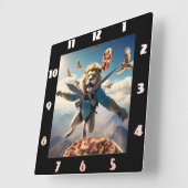 鳥やピザを使ったライオンのスカイダイビング スクエア壁時計 (傾斜)