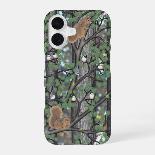 鳥やリスがいる森 iPhone 16ケース (裏面)