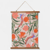 鳥や昆虫が植えられたザクロの庭 吊り下げ型タペストリー (正面)