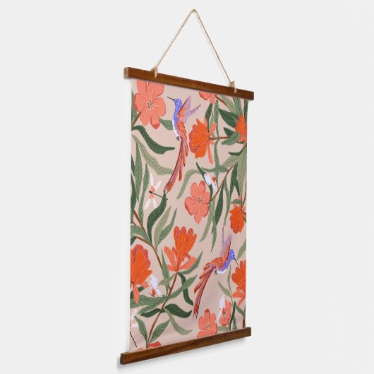 鳥や昆虫が植えられたザクロの庭 吊り下げ型タペストリー (傾斜あり)