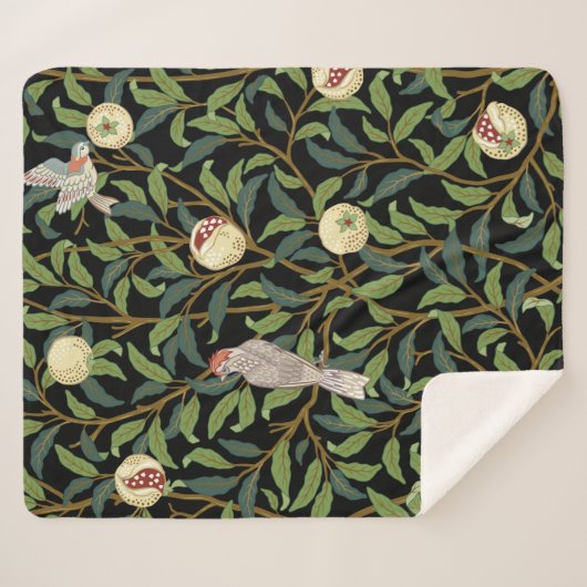 鳥や果実の海のある葉のヴィンテージの鳥 シェルパブランケット (正面(横))
