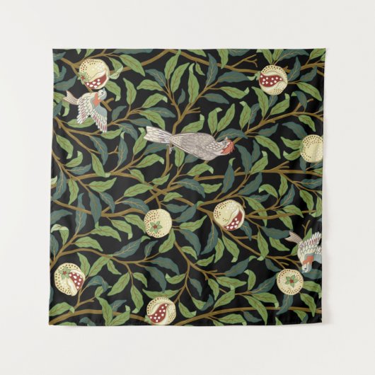 鳥や果実の海のある葉のヴィンテージの鳥 タペストリー (正面(横))