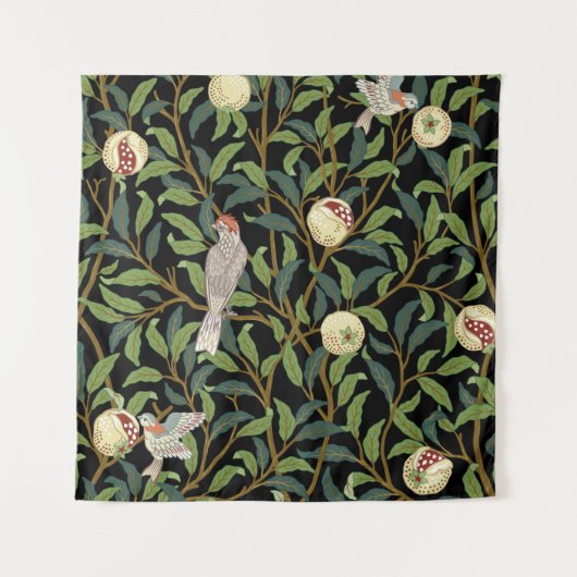 鳥や果実の海のある葉のヴィンテージの鳥 タペストリー (正面)