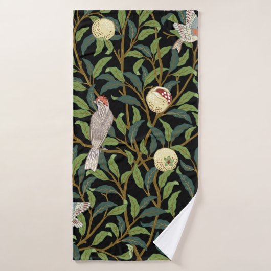 鳥や果実の海のある葉のヴィンテージの鳥 バスタオル (バスタオル)