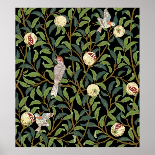 鳥や果実の海のある葉のヴィンテージの鳥 ポスター (正面)