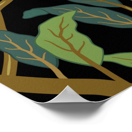 鳥や果実の海のある葉のヴィンテージの鳥 ポスター (角)