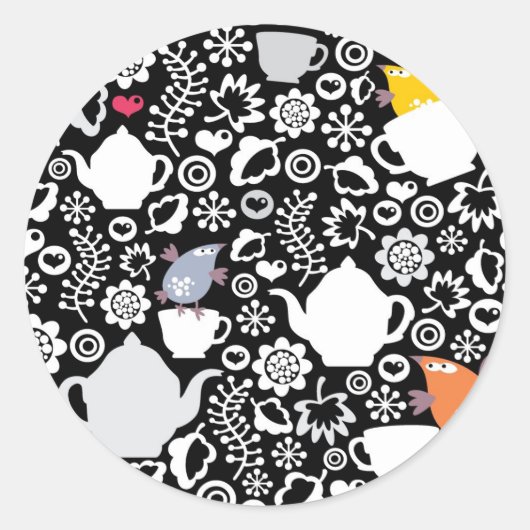 鳥や盃の模様 ラウンドシール (正面)