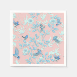 鳥や花が咲くピンクの背景 スタンダードカクテルナプキン