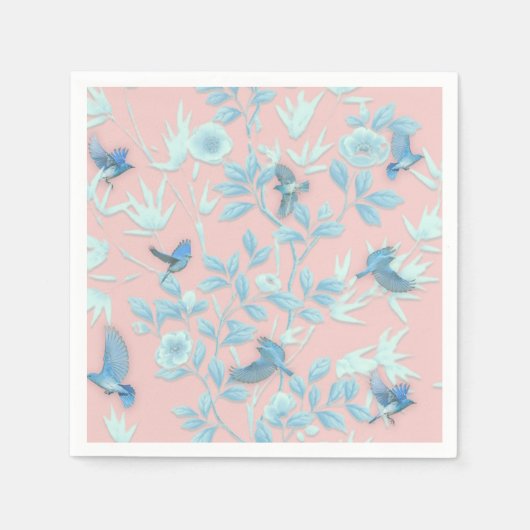 鳥や花が咲くピンクの背景 スタンダードカクテルナプキン (正面)