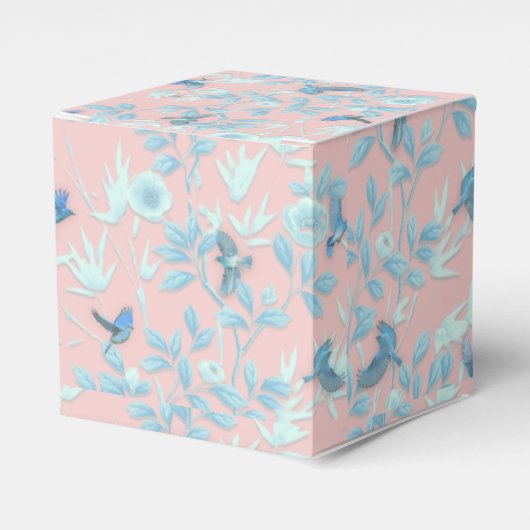 鳥や花が咲くピンクの背景 フェイバーボックス (正面サイド)