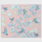 鳥や花が咲くピンクの背景 ラッピングペーパー (フラット)