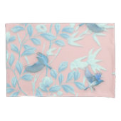鳥や花が咲くピンクの背景 枕カバー (正面)