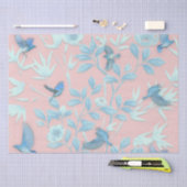 鳥や花が咲くピンクの背景 薄葉紙 (クラフト)