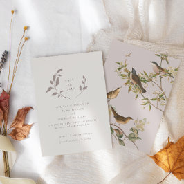 鳥や葉鳥、ピンク | beige日付を保存 招待状