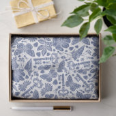 鳥や蝶と青いフローラデザイン 薄葉紙 (ギフト)