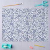 鳥や蝶と青いフローラデザイン 薄葉紙 (クラフト)