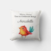 鳥をテーマにした赤ちゃんシャワーかわいい水色 クッション (正面)