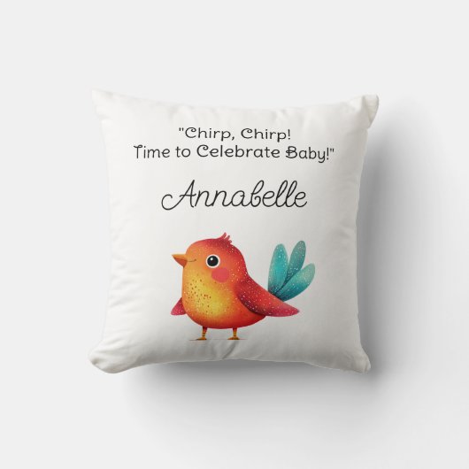 鳥をテーマにした赤ちゃんシャワーかわいい水色 クッション (正面)