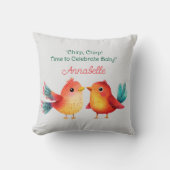 鳥をテーマにした赤ちゃんシャワーかわいい水色 クッション (正面)